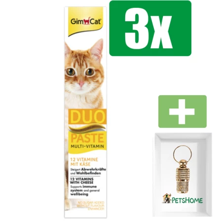 Gimcat Multi-Vitamin Duo-Pasta 50 g Kaas|Vitamin - Kattensnacks - 3 Stuks - Inclusief PetsHome Goudkleurige Adreskoker