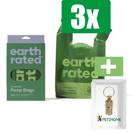 Earth Rated Poepzakjes Met Handvaten Lavendel Gerecycled - 3 stuks - Inclusief PetsHome Goudkleurige Adreskoker