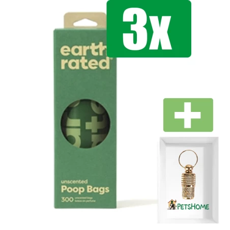 Earth Rated Poepzakjes Lavendel Gerecycled - 300 ST - 3 stuks - Inclusief PetsHome Goudkleurige Adreskoker