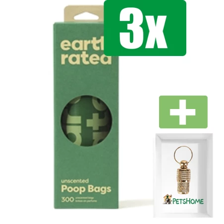 Earth Rated Poepzakjes Geurloos Gerecycled - 300 ST - 3 stuks - Inclusief PetsHome Goudkleurige Adreskoker