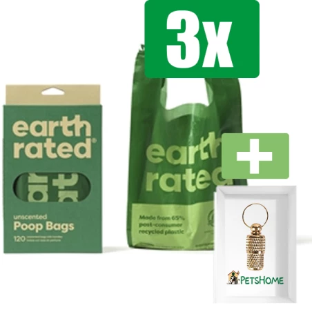 Earth Rated Poepzakjes Met Handvaten Geurloos Gerecycled - 3 stuks - Inclusief PetsHome Goudkleurige Adreskoker