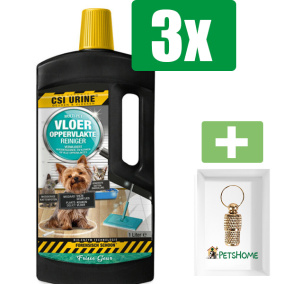 CSI Urine Vloer- en Opppervlaktereiniger 1 l - Vlekkenreiniger - 3 stuks - Inclusief PetsHome Goudkleurige Adreskoker
