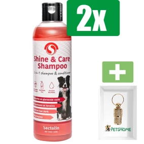 Sectolin Shine & Care Shampoo Hond 250 ml - 2 stuks- Inclusief PetsHome Goudkleurige Adreskoker
