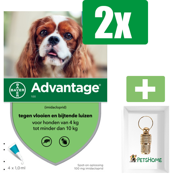 Advantage Hond 100 1 ml - 4 Pipetten - 2 Stuks - Inclusief PetsHome Goudkleurige Adreskoker