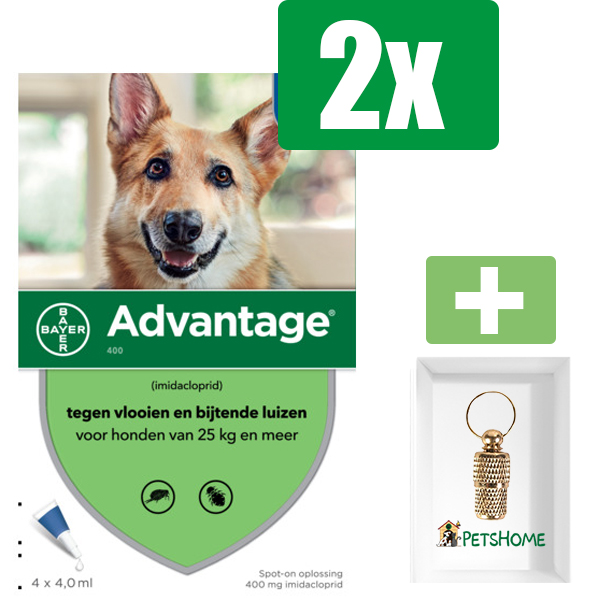 Advantage Hond 400 - 4 ml 4 Pipetten - 2 Stuks - Inclusief PetsHome Goudkleurige Adreskoker