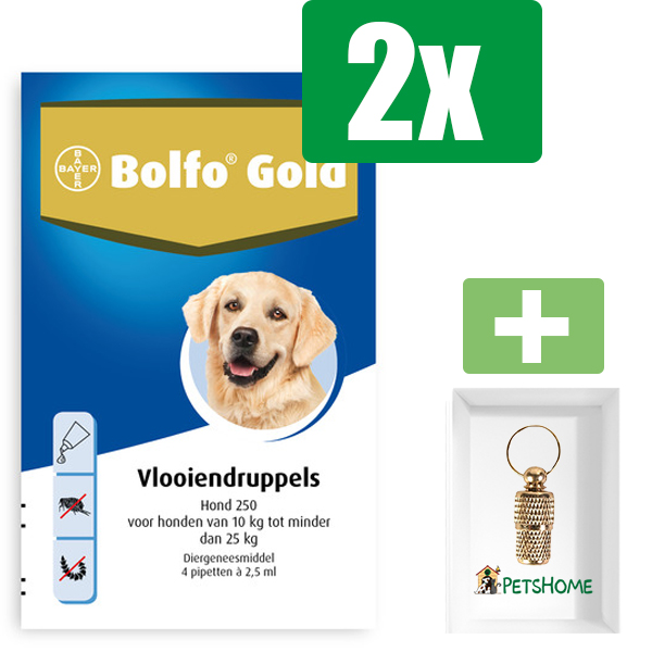 Bolfo Gold hond 250 4 pipetten - 2 Stuks - Inclusief PetsHome Goudkleurige Adreskoker