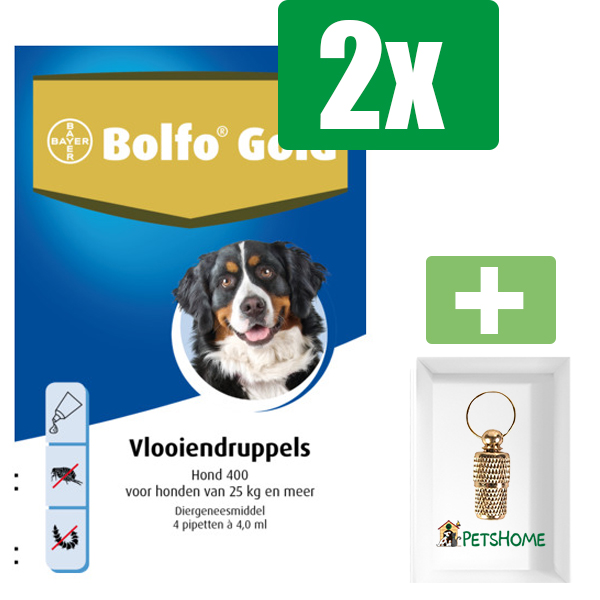 Bolfo Gold hond 400 4 pipetten - 2 Stuks - Inclusief PetsHome Goudkleurige Adreskoker