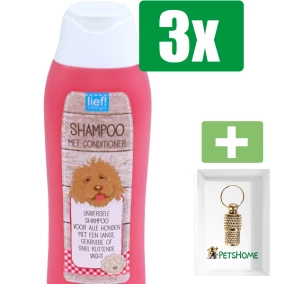 lief! vachtverzorging shampoo universeel langhaar, 750 ml - 3 stuks - Inclusief PetsHome Goudkleurige Adreskoker