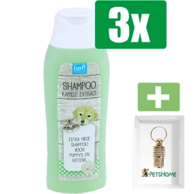 lief! vachtverzorging shampoo puppy en kitten, 300 ml - 3 stuks - Inclusief PetsHome Goudkleurige Adreskoker