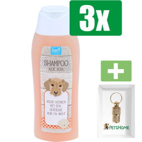 lief! vachtverzorging shampoo gevoelige huid, 300 ml - 3 stuks - Inclusief PetsHome Goudkleurige Adreskoker