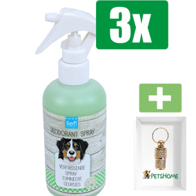 lief! vachtverzorging deodorantspray, 250 ml - 3 stuks - Inclusief PetsHome Goudkleurige Adreskoker