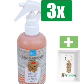 lief! vachtverzorging spray conditioner, 250 ml - 3 stuks - Inclusief PetsHome Goudkleurige Adreskoker