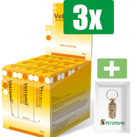 Vetramil Honingzalf 10 g 12 stuks - 3 stuks - Inclusief PetsHome Goudkleurige Adreskoker