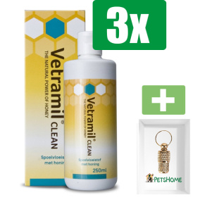 Vetramil Clean 250 ml - 3 stuks - Inclusief PetsHome Goudkleurige Adreskoker