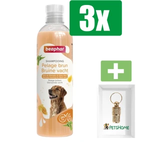 Beaphar Hondenshampoo Bruine Vacht 250 ml - 3 Stuks - Inclusief PetsHome Goudkleurige Adreskoker