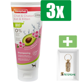 Beaphar Bio Shampoo kat en kitten 200 ml - 3 Stuks - Inclusief PetsHome Goudkleurige Adreskoker