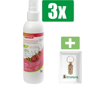 Beaphar Bio Droogshampoo 200 ml - 3 Stuks - Inclusief PetsHome Goudkleurige Adreskoker