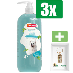 Beaphar Shampoo Witte vacht hond 1 liter - 3 Stuks - Inclusief PetsHome Goudkleurige Adreskoker