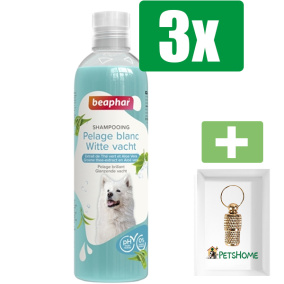 Beaphar Shampoo Hond Witte Vacht 250 ML - 3 Stuks - Inclusief PetsHome Goudkleurige Adreskoker