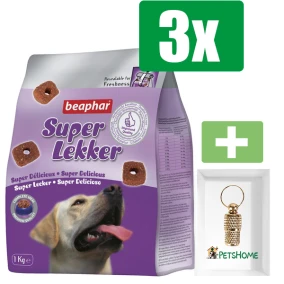 Beaphar Super Lekker 1kg - 3 Stuks - Inclusief PetsHome Goudkleurige Adreskoker