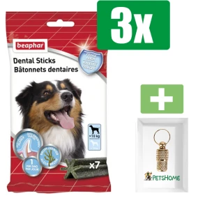 Beaphar Dental sticks middel/grote hond 182 g 7 stuks - 3 Stuks - Inclusief PetsHome Goudkleurige Adreskoker