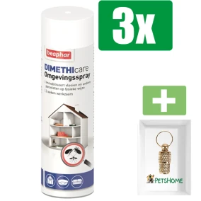 Beaphar DImetHIcare Omgevingsspray Anti Vlooien en Teken 400 ml - 3 Stuks - Inclusief PetsHome Goudkleurige Adreskoker