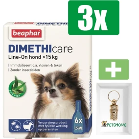 Beaphar Dimethicare Line-on Hond <15 kg - 6 Pipetten - 3 Stuks - Inclusief PetsHome Goudkleurige Adreskoker