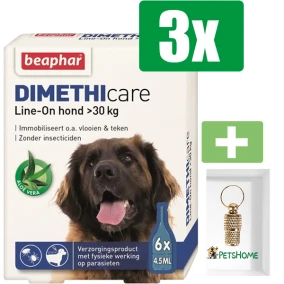 Beaphar DImetHIcare Line-On Anti Vlooien en Teken Druppels Hond > 30 kg 6 pipetten - 3 Stuks - Inclusief PetsHome Goudkleurige Adreskoker