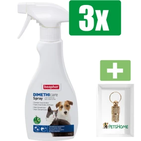 Beaphar DIMETHIcare Spray Hond & Kat 500 ml - 3 Stuks - Inclusief PetsHome Goudkleurige Adreskoker