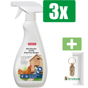 Beaphar Mite Blocker Combi Combi 500 ml - 3 Stuks - Inclusief PetsHome Goudkleurige Adreskoker