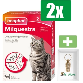 Beaphar Milquestra - Kat 2 Tot 12 kg - 2 Tabletten - 2 stuks -  Inclusief PetsHome Goudkleurige Adreskoker