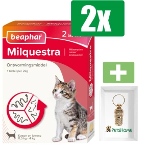 Beaphar Milquestra Kleine Kat / Kitten 2 Tabletten - 2 stuks -  Inclusief PetsHome Goudkleurige Adreskoker