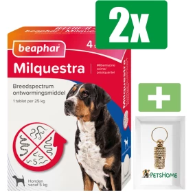 Beaphar Milquestra Hond - 4 Tabletten - 2 stuks - Inclusief PetsHome Goudkleurige Adreskoker