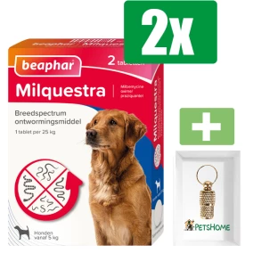 Beaphar Milquestra Hond - 2 Tabletten - 2 stuks - Inclusief PetsHome Goudkleurige Adreskoker
