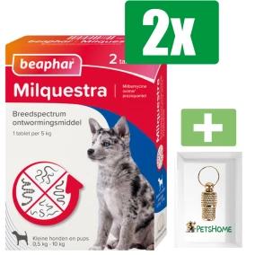 Beaphar Milquestra Kleine Hond / Pup 2 Tabletten - 2 stuks - Inclusief PetsHome Goudkleurige Adreskoker