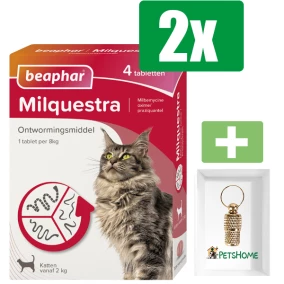 Beaphar Milquestra Kat - 4 Tabletten - 2 stuks - Inclusief PetsHome Goudkleurige Adreskoker