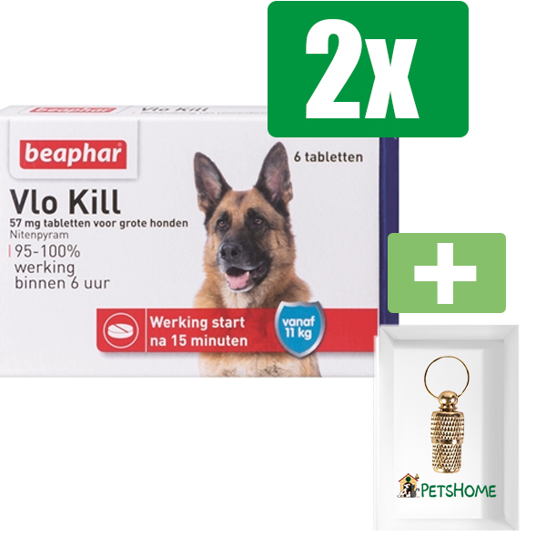Beaphar Vlo Kill+ - Hond - Vanaf 11 Kg - 6 Tabletten - Inclusief PetsHome Goudkleurige Adreskoker