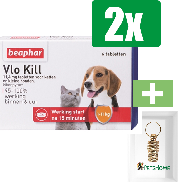 Beaphar Vlo Kill+ - Kleine Hond of Kat - Tot 11 Kg - 6 Tabletten - Inclusief PetsHome Goudkleurige Adreskoker