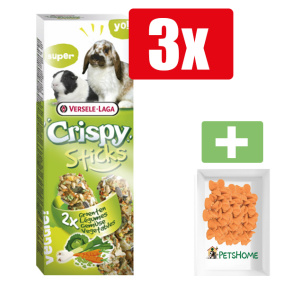 Versele Laga Crispy Sticks konijn&cavia groente 2x55 g Groente - Knaagdiersnacks - 3 Stuks - Inclusief PetsHome Drops Wortel Snoepjes