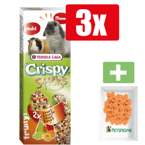 Versele Laga Crispy Sticks konijn&cavia fruit 2x55 g Fruit - Knaagdiersnacks - 3 Stuks - Inclusief PetsHome Drops Wortel Snoepjes