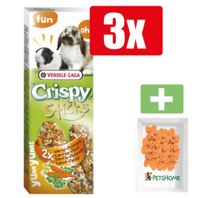 Versele Laga Crispy Sticks konijn&cavia wortel 2x55 g Wortel - Knaagdiersnacks - 3 Stuks - Inclusief PetsHome Drops Wortel Snoepjes
