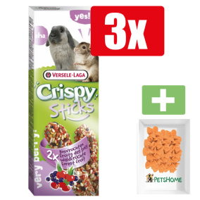 Versele Laga Crispy Sticks konijn bosvruchten 2x55 g Fruit - Knaagdiersnacks - 3 Stuks - Inclusief PetsHome Drops Wortel Snoepjes