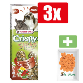 Versele Laga Crispy Sticks konijn kruiden 2x55 g Kruiden - Knaagdiersnacks - 3 Stuks - Inclusief PetsHome Drops Wortel Snoepjes