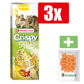 Versele Laga Crispy Sticks hamster&rat popcorn 2x55 g Popcorn - Knaagdiersnacks - 3 Stuks - Inclusief PetsHome Drops Wortel Snoepjes