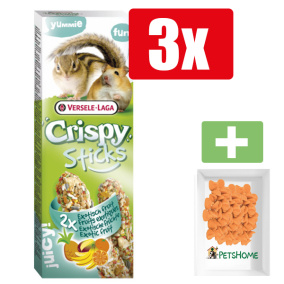 Versele Laga Crispy Sticks hamster&eekhoorn fruit 2x55 g Fruit - Knaagdiersnacks - 3 Stuks - Inclusief PetsHome Drops Wortel Snoepjes