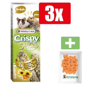 Versele Laga Crispy Sticks gerbil&muis zonnebloem 2x55 g Natuur - Knaagdiersnacks - 3 Stuks - Inclusief PetsHome Drops Wortel Snoepjes
