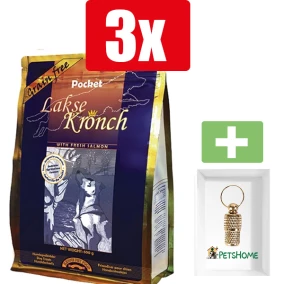 Kronch 76% Zalmsnacks Pockets - Hondensnacks - 600 GR - 3 Stuks - Inclusief PetsHome Goudkleurige Adreskoker