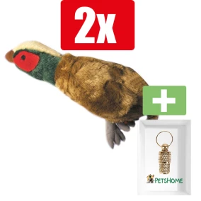Happy Pet Migrator Pluche Fazant - Hondenspeelgoed - Medium 24 cm - 2 Stuks - Inclusief PetsHome Goudkleurige Adreskoker