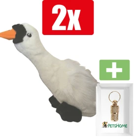 Happy Pet Migrator Pluche Zwaan - Hondenspeelgoed - Large 38 cm - 2 Stuks - Inclusief PetsHome Goudkleurige Adreskoker