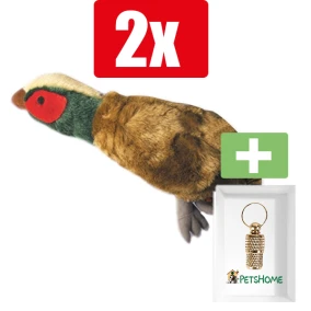 Happy Pet Migrator Pluche Fazant - Hondenspeelgoed - Large 38 cm - 2 Stuks - Inclusief PetsHome Goudkleurige Adreskoker